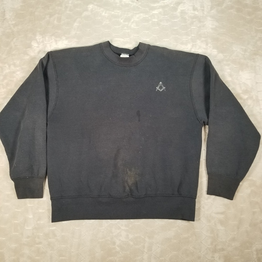 VTG Freemason Embroidered Logo Sweatshirt Sz Lg STAINED FADED See Pics